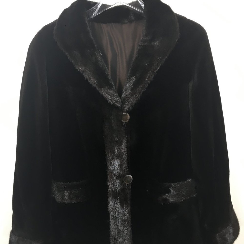 Lightweight Sheared MINK fur jacket brown black reversible taffeta Small 483